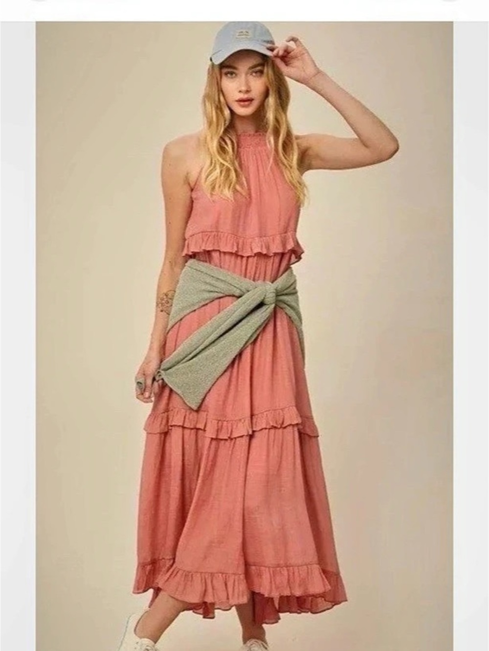 Listicle Dusty Rose Ruffle Tiered Boho Maxi Dress M